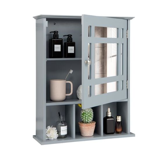 GIANTEX Armoire Murale de Toilettes, Armoire Miroir Salle de Bain,1 Porte+Placard de Rangement 5