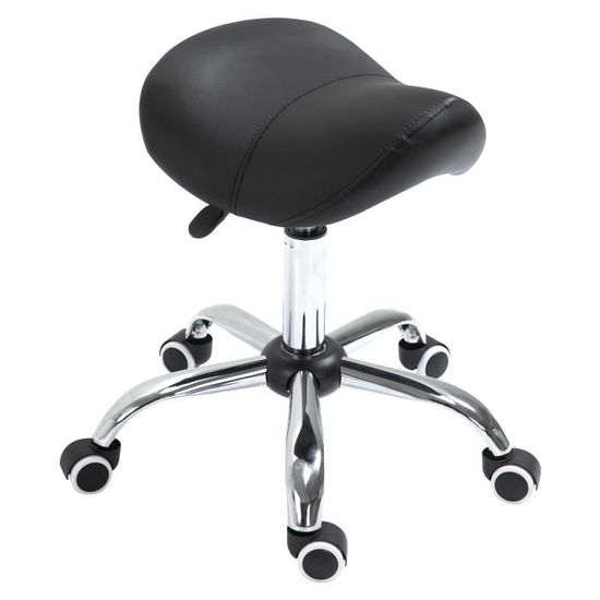 Tabouret ergonomique pivotant à roulettes pour laboratoire, clinique,  dentiste, salon, massage, bureau et cuisine (noir, avec roues de 6,3 cm)