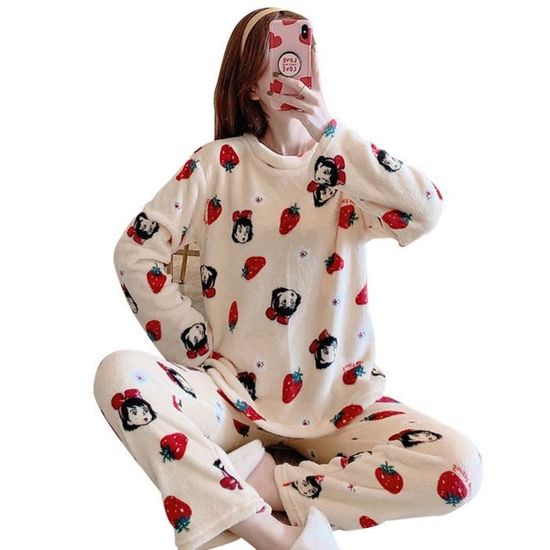 Pyjama Femme Hiver En Flanelle Chaude - Col V, Manches Longues, Grande Taille, Tenue D'intérieur Confortable - 13
