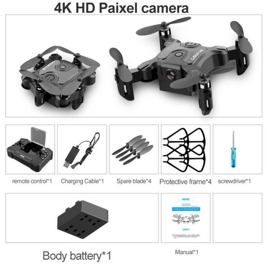Drone Avec Caméra 4K, Quadricoptère RC Avec Caméra Pliable FPV Drone Live Transmission Avec 2