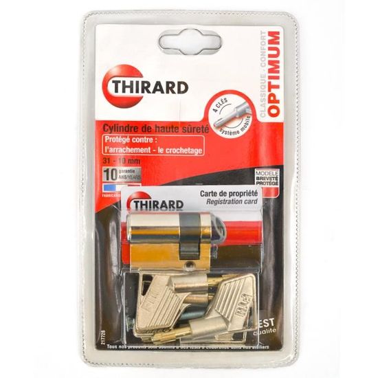 Cylindre De Sécurité Nickelé THIRARD Pour Porte Transit 2 - Dimensions 30x10 Mm - Neuf
