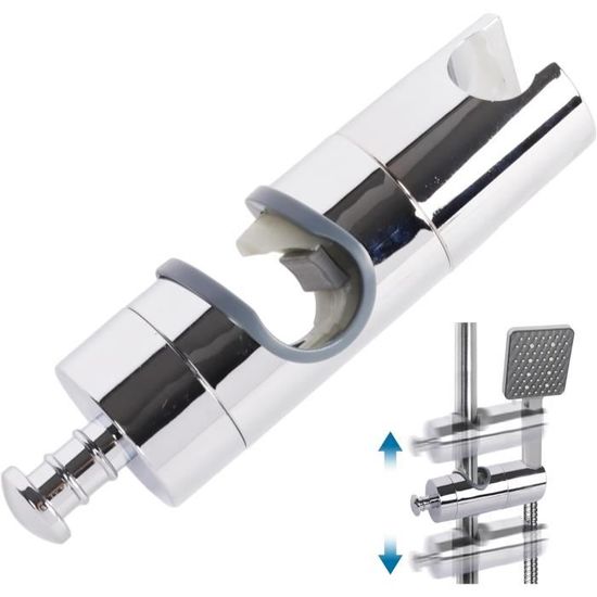 WENKO Support Pommeau de Douche Métal Chromé | Support Douchette Universelle sans Outils | Barre 19-25 mm | Argent | 11x2,7x3 cm - Bricolage