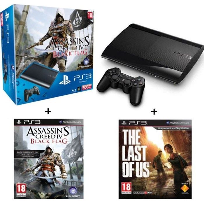 Sony Computer Entertainment Pack PS3 500 Go+Assassin'S Creed 4 +The Last Of Us