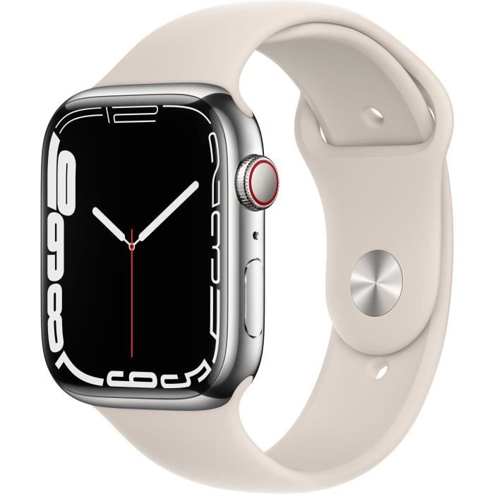 Apple Watch Series 7 GPS + Cellular - 45mm - Boîtier Silver Stainless Steel - Bracelet Starlight Sport