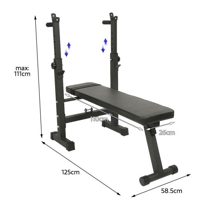 Banc de Musculation Pliable avec Support pour haltères 125 x 58.5 x 71 - 111 cm