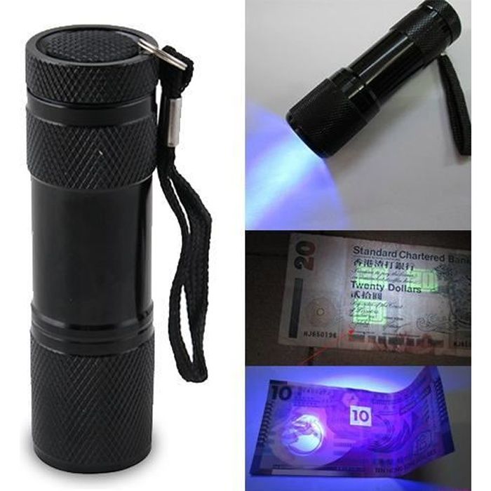 9LED UV Ultra Violet Lampe de poche Torche électrique