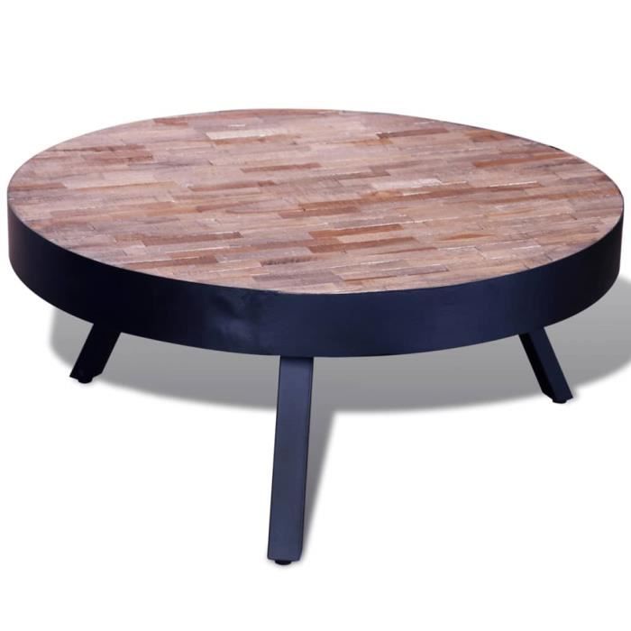 Drfeify Table basse ronde Bois de teck recyclé -style vintage -ZOO
