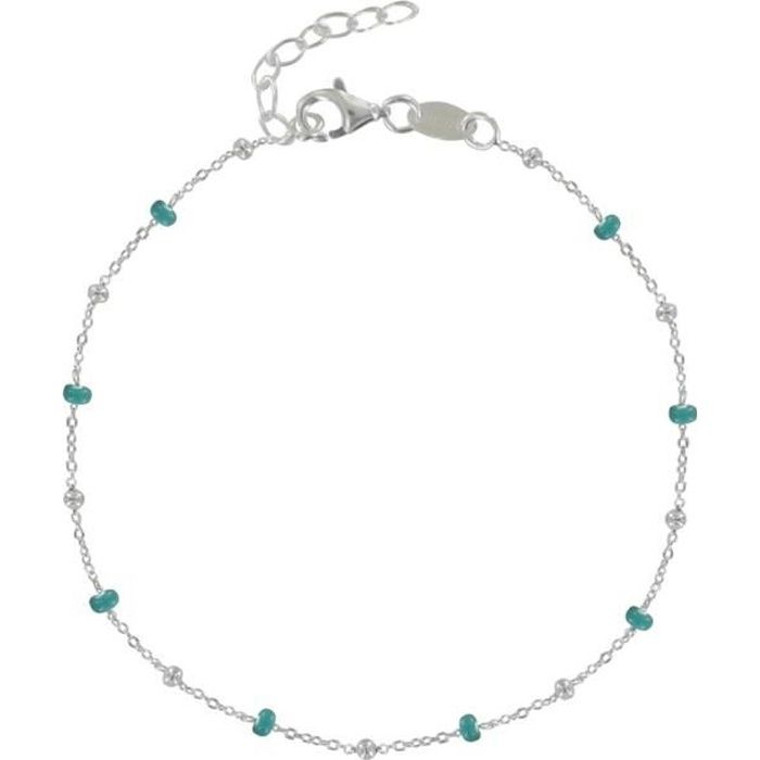 Les Poulettes Bijoux - Bracelet Argent Perles Émaillées et Perles Argent - Turquoise