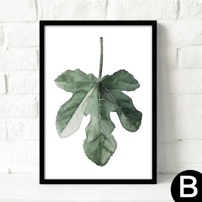 Peinture encadrée aquarelle moderne plante verte feuilles toile peinture impression sur toile affiche décoration murale (noir)