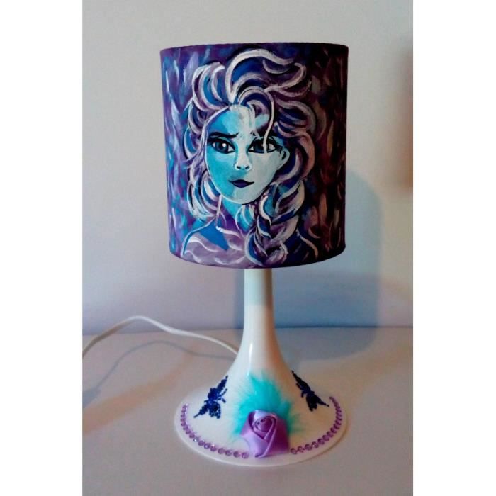 LAMPE DE CHEVET REINE DES NEIGES PEINT MAIN