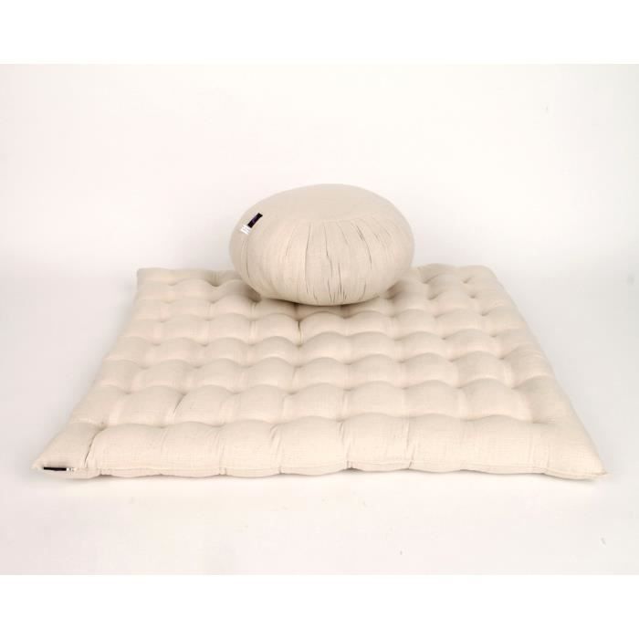 Set de Méditation Coussin Zafu, Tapis Zabuton, 76x72x25 cm, Kapok, Blanc