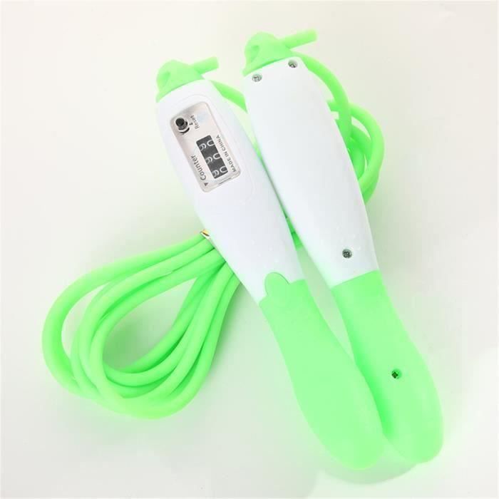 Corde Sauter Longueur Réglable Les Poignés en Bois avec Câble Souple Avec fonction de comptage - vert