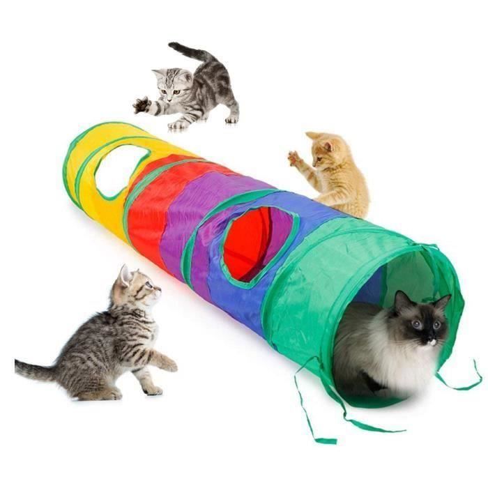 Chats arc-en-ciel pliables jouer au tunnel 2 trous pliable portable lapin chaton animal jouer jouet