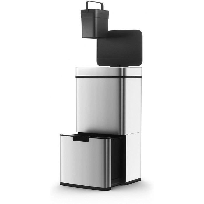 Poubelle De Cuisine Automatique Tri Sélectif Double Compartiment 75l NARVIK En Acier Inox Recyclage Grande Capacité Et Poubelle De T