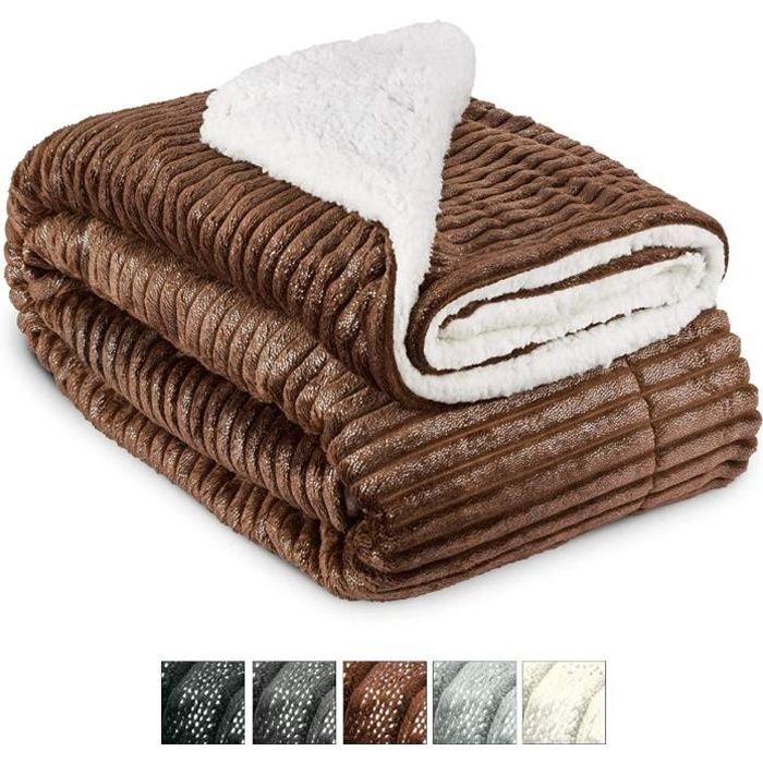 Beautissu Couvre lit Elisa Couverture polaire avec impressions scintillantes 220x240cm – Plaid doux Couverture chaude - Marron clair