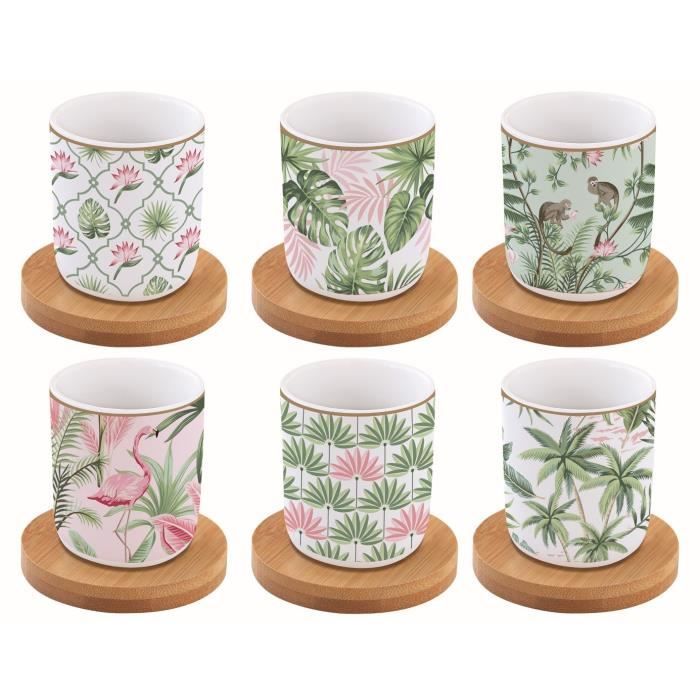 COFFRET 6 TASSES A CAFE EN PORCELAINE WILD TROPICAL - EASYLIFE