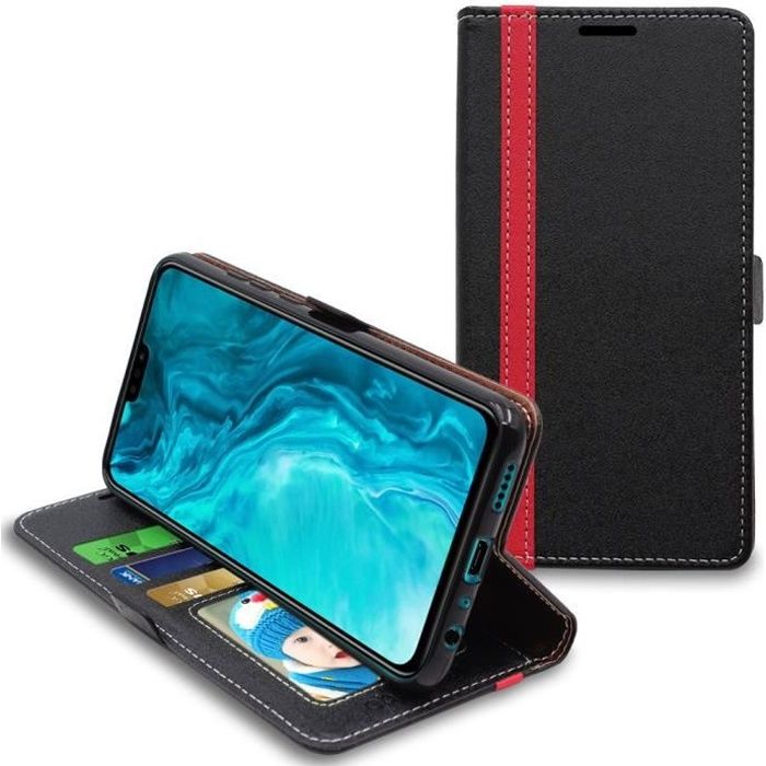 ebestStar ® pour Honor 9X Lite - Etui Portefeuille PU Cuir , Noir / Rouge