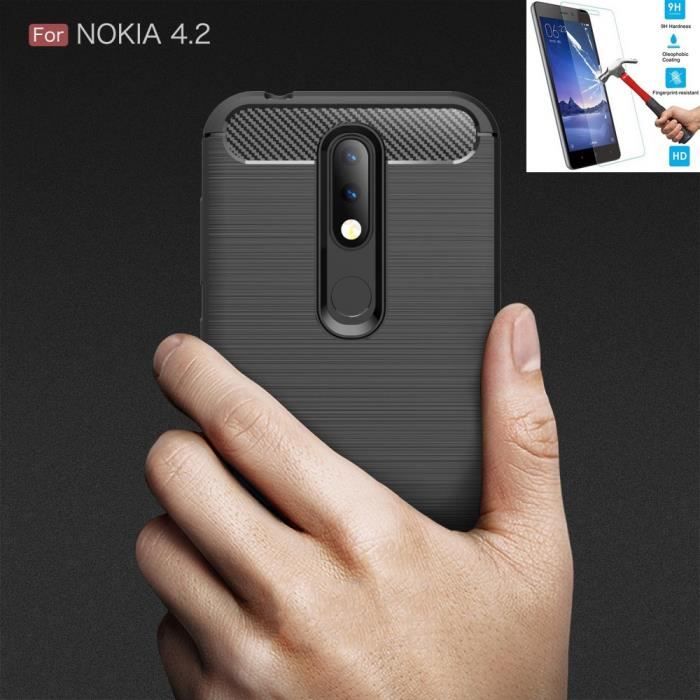 Nokia 4.2 Carbone Noir + Film Verre Trempé Coque Housse Etui En Silicone Gel Souple hfs-house®