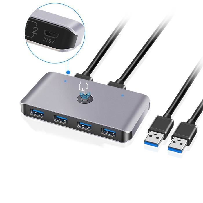 Usb Kvm Switch Box 2 Ports Pc De Commutateur Usb3.0 Partageant 4 Périphériques Pour Moniteur D'Imprimante De Souris Pour Clavier