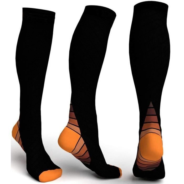 Chaussettes de compression femmes hommes course à pied sport voyage athlétique Shin genou chaussettes hautes - Orange