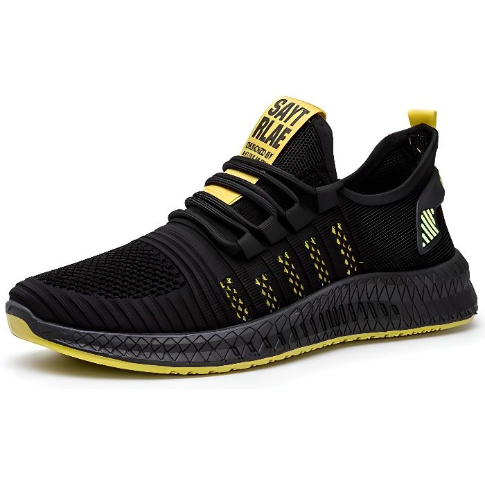 Chaussures de course de sport pour hommes, chaussures légères en maille volante-jaune