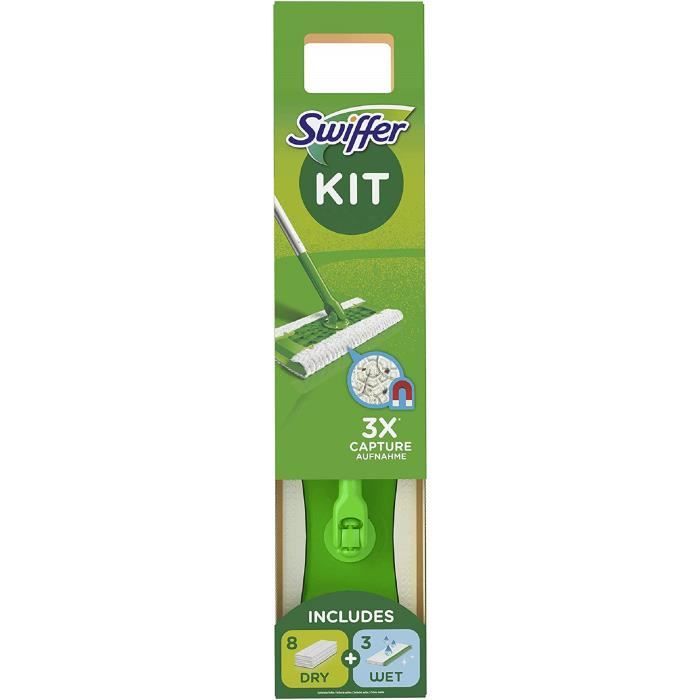 Swiffer Balai Attrape-Poussière Kit De Démarrage Avec 1 Lingette, 8 Lingettes Sèches Et 3 Lingettes Humides