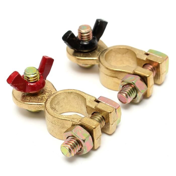 2PCS Cosse Borne Batterie Serrage Brass Clip Connecteur Pince Cuivre CAR Voiture