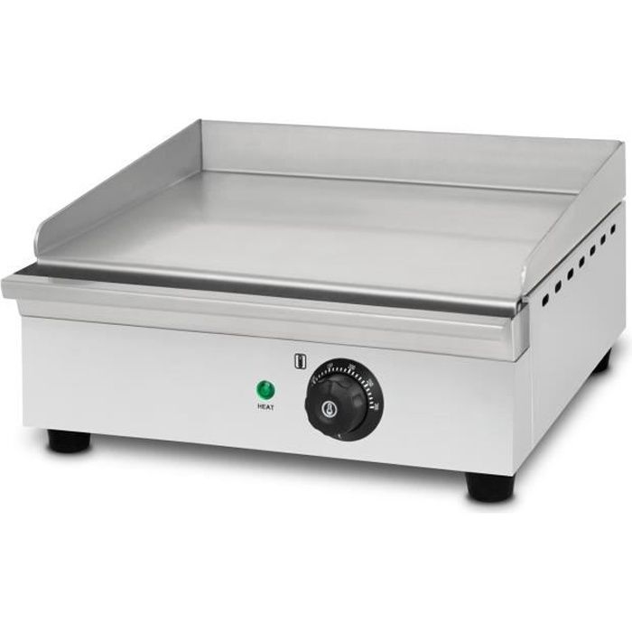 Vertes 1700 W Plancha électrique professionnelle, lissé, jusqu'à 300 °C, Collecteur de graisse, Surface en fonte de 40x27cm