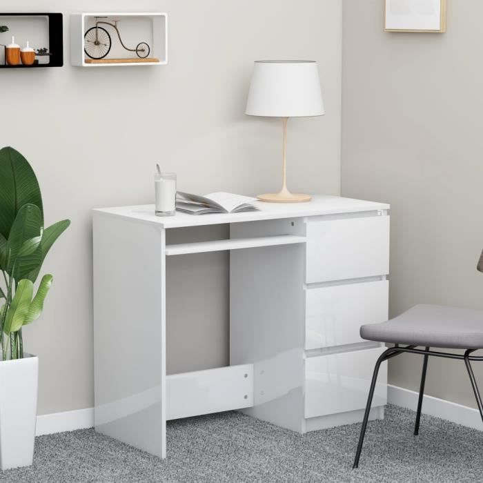 vidaXL Bureau Blanc brillant 90x45x76 cm Aggloméré