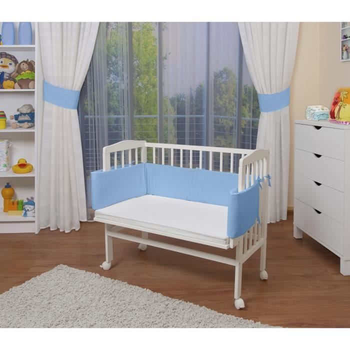 WALDIN Lit cododo pour bébé/berceau - hauteur réglable - bois naturel ou blanc laqué [bleu, Peint en blanc]