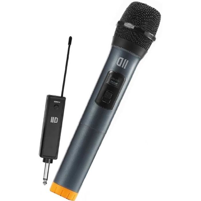 D2 Microphone Dynamique Omnidirect sans fil , avec écran Récepteur Rechargeable, Jack 6.35mm ORANGE Noir / Orange