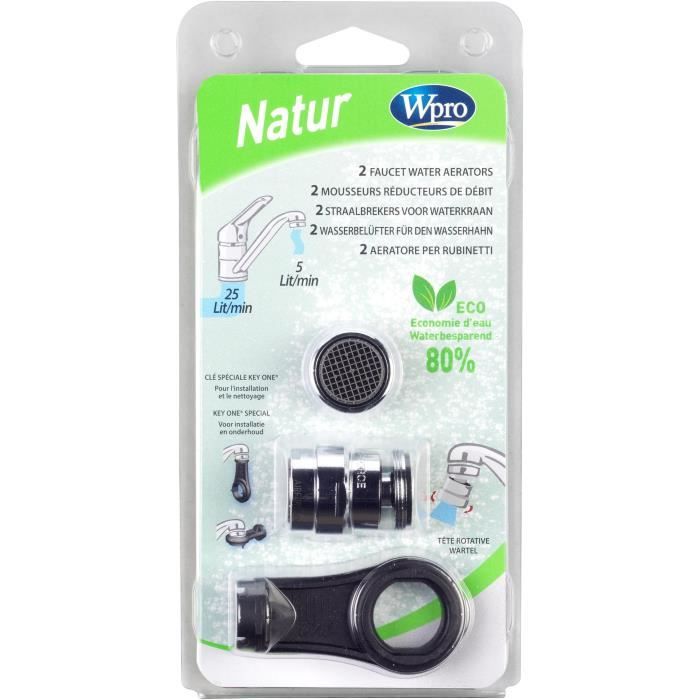 WPRO AER200 Kit 2 mousseurs reducteurs de débit + 1 tête - réduction 5litres/min constants, pour robinet femelles,