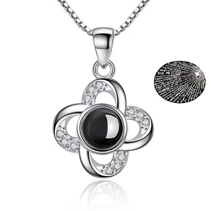 Je T'aime Collier 100 Langues Projection - D'amour Pendentif Collier Bijoux pour Femmes Cadeau de Saint Valentin