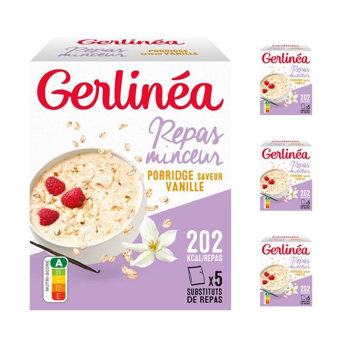 Gerlinéa - 20 Petits Déjeuners Pörridges Saveur Vanille - Idéal pour un Petit-Déjeuner Complet et Rapide - 4 boîtes de 5 portions