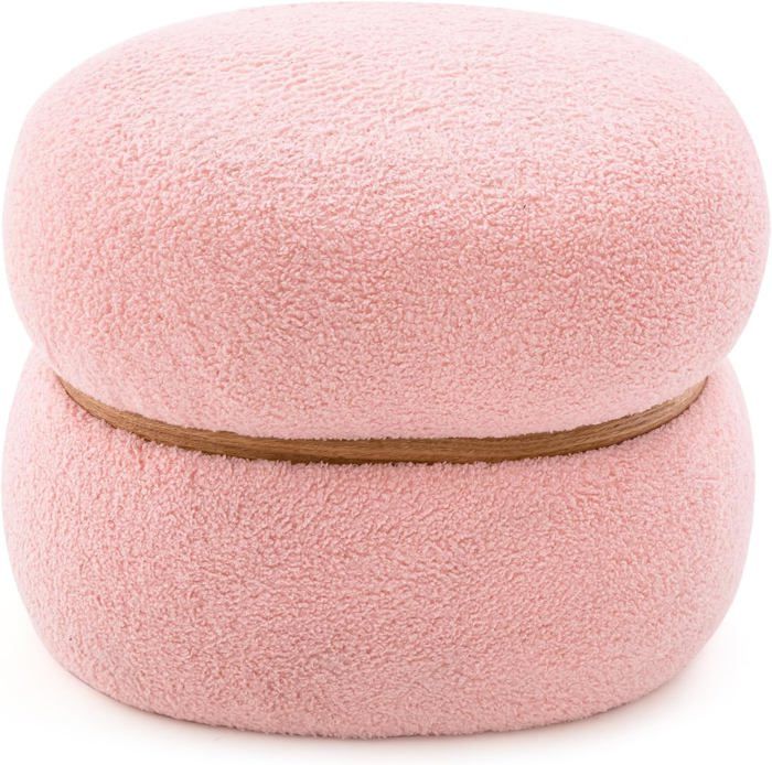 RELAX4LIFE Tabouret en Velours Ovale Repose-Pieds Pouf avec Pieds Antidérapants Tabouret Rose pour Coiffeuse Charge 150 kg
