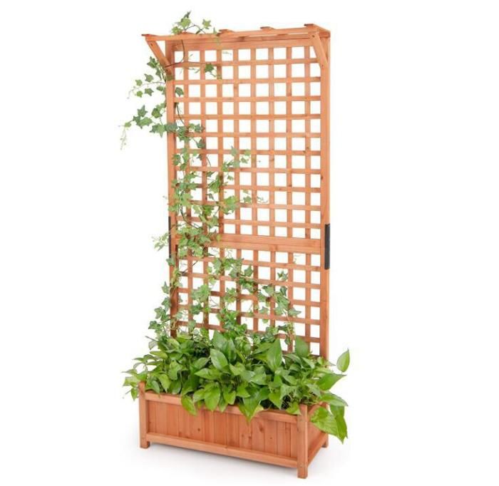 Jardinière avec Treillis - RELAX4LIFE - Bois de Sapin - Trou de Drainage - Bac à Fleurs - Toit Suspendu - 75X33X183CM - Naturel