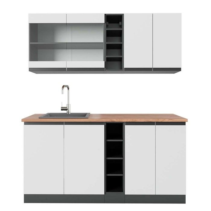 Cuisine Intégrée Vicco R-Line 300 Cm Chêne Anthracite - Neuve Sous Emballage