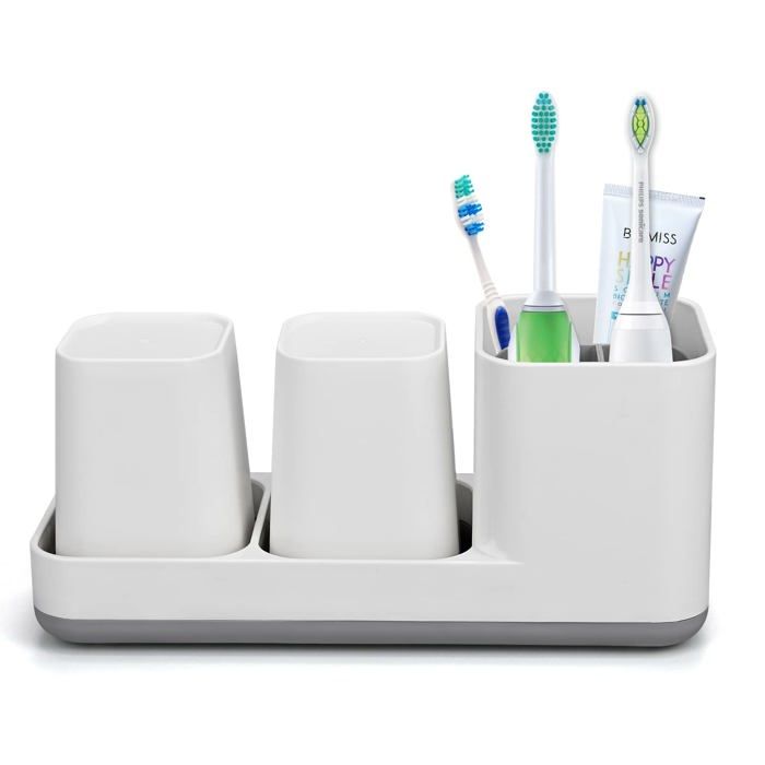 Porte-brosse à Dents 2 Pièces, Porte-brosse à Dents Et Dentifrice Accessoires De Salle De Bain Pour Maison Les Voyages Blanc 96417992