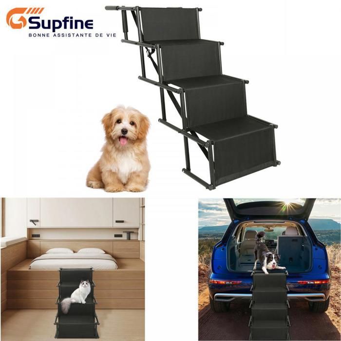 Comparer les prix de SUPFINE Escalier pour Chien - Rampe de Voiture pour Chien - Rampe pour Chat Pliable - 4 Marches - Supporte 75kg