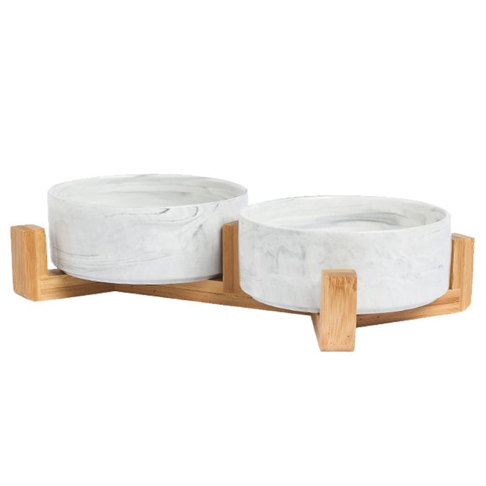Comparer les prix de Gamelle en céramique pour chat et chien, gamelle surélevée pour nourriture et eau avec cadre en bois antidérapant