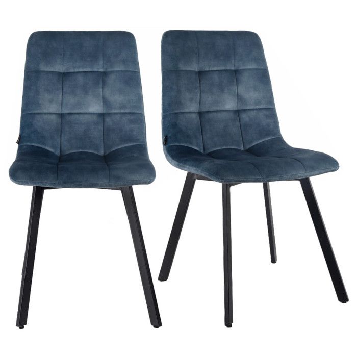Lot de 2 chaises en velours bleu avec pieds en métal noir - NAMI 2 Meubletmoi