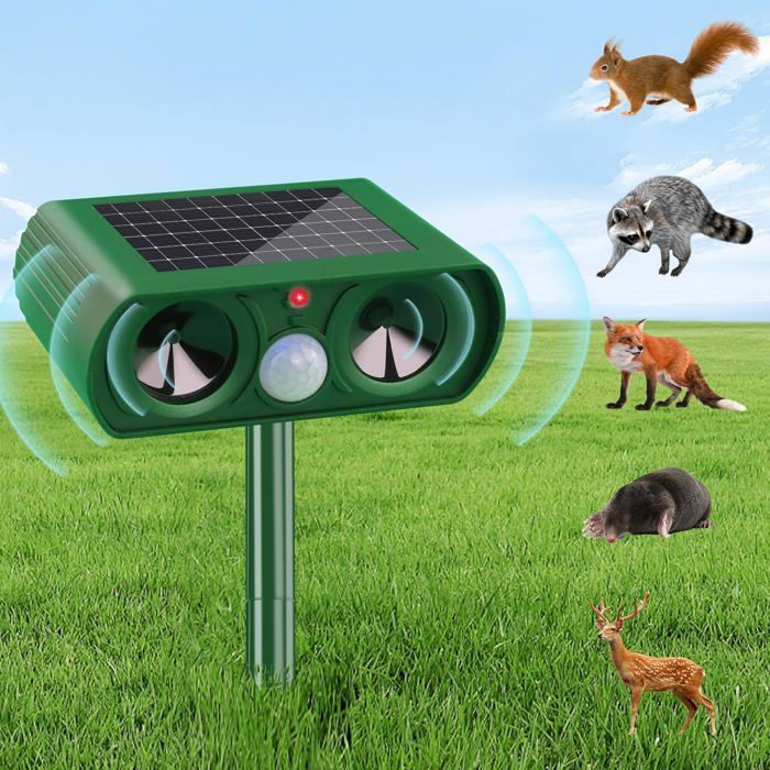 Répulsif Ultrason Solaire Chat & Chien – 120 DB – Détecteur Mouvement 10m – Jardin, Cour, Anti-Renard Oiseau Rat
