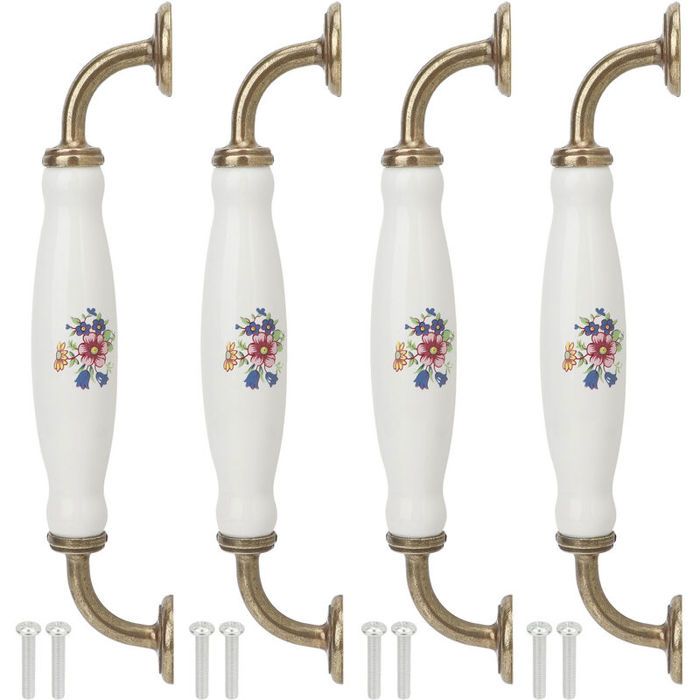 Poignée de porte - PNUATICM - Vintage - Céramique - Blanc - Espacement 160mm