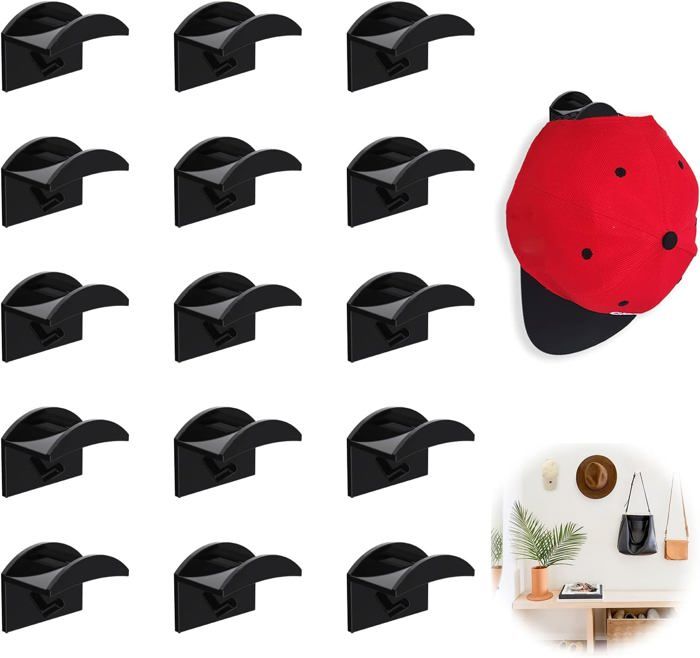 Crochets Adhésifs pour Chapeau 15 Pcs Adhésifs Crochets Muraux pour Chapeaux Porte Chapeau Mural Porte Casquette
