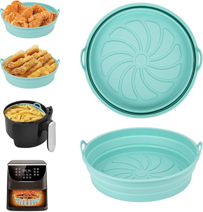 YINGRACE 23CM Air Fryer Accessoires, Moule Silicone Pour Russell Hobbs XXL 8L 8,3L, Cecotec 7,6L, COSORI 6L/6,2L/6,4L, Pliable Et Réutilisable Au Lieu Du Papier Cuisson Friteuse Sans Huile Accessoire