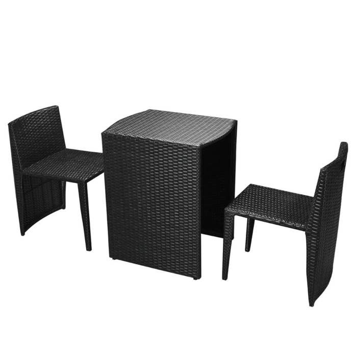 Bon plan Ensemble de bistro - 3 pcs - JILI HOT - Table + 2 chaises - avec coussins - Résine tressée noir - Pour Jardin/terrasse