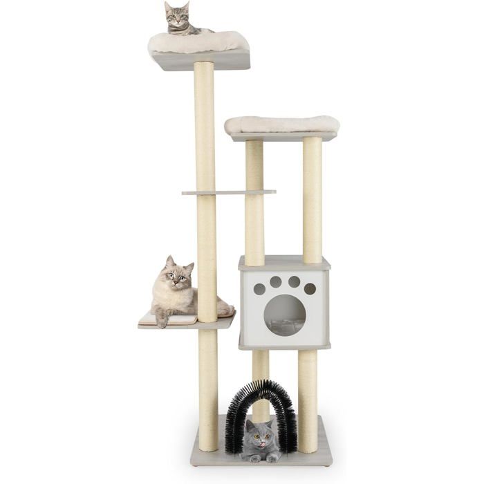 Comparer les prix de GOPLUS Arbre à Chat Intérieur de 176 CM en Peluche Moderne à 6 Niveaux avec Condo à 2 Portes Poteaux en Sisal  (Gris)