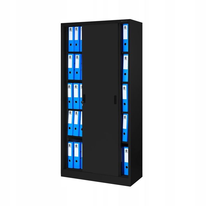 Armoire de bureau en métal noire avec portes coulissantes KUBA 900x1850x400 mm