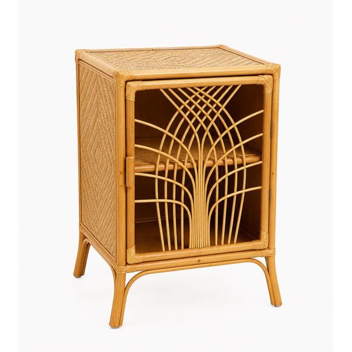 Table de Chevet en Rotin avec 1 porte - Beige - L 50 x l 40 x H 70 cm - Chevet Authentique - Matériaux Naturels
