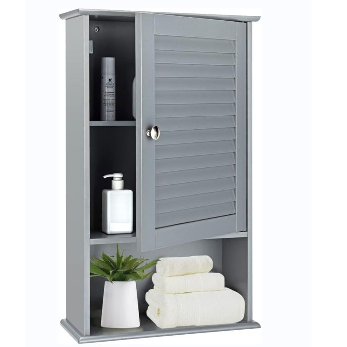 GIANTEX Armoire de Salle de Bain Murale avec Porte 2 Étagères Réglables et Compartiment Ouvert 42 x 17 x 70 cm Gris GIANTEX Armoire de Salle de Bain Murale avec Porte 2 Étagères Réglables et Compartiment Ouvert 42 x 17 x 70 cm Gris